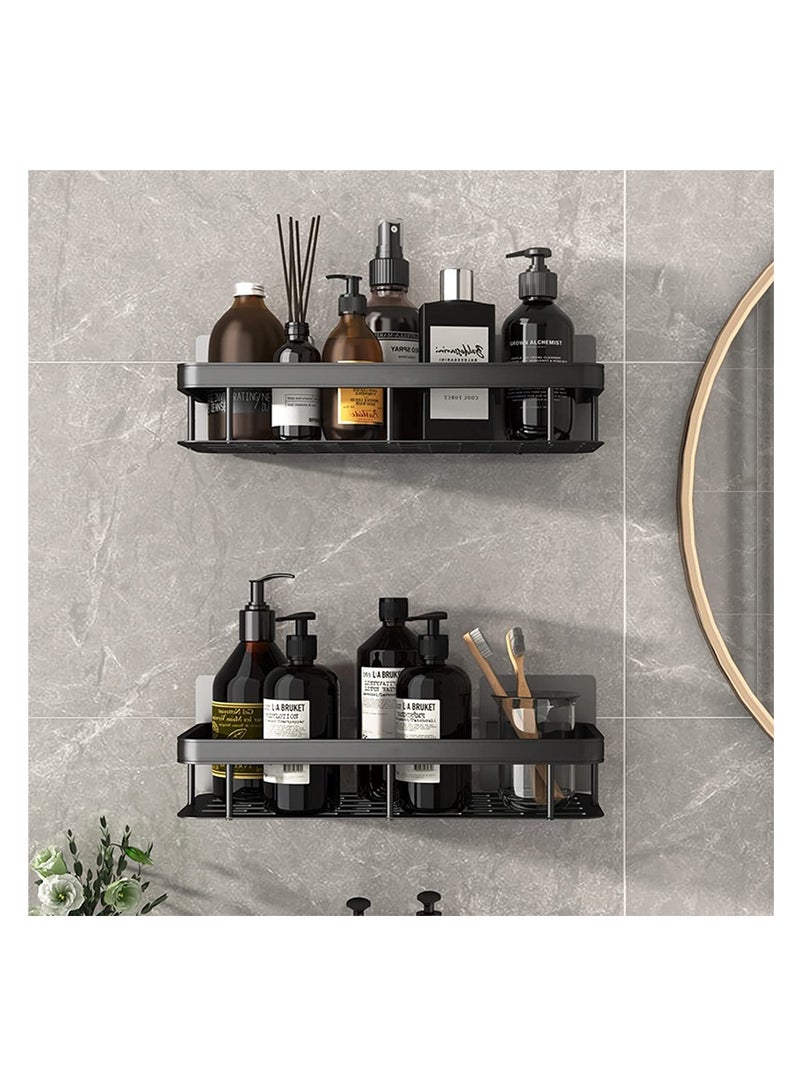 Shower Caddy Shelf, 2 Pack Adhesive Black Bathroom Shower Rack, No Drilling Wall Mounted Shower Organizer, Rustproof Basket for Bathroom, Toilet, Kitchen