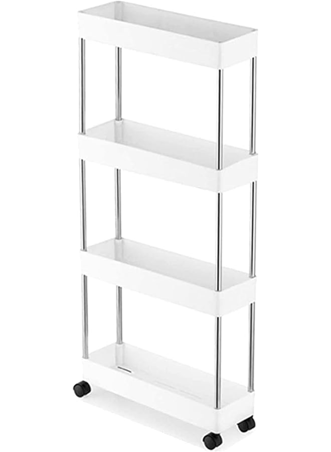 Slim Rolling Storage Cart, 4 Tier Shower Caddy Bathroom Organizer Mobile Shelving Unit, Rolling Utility Cart Slide Out Organizer for Kitchen, Bathroom, Laundry, Narrow Places