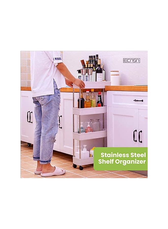 Slim Rolling Storage Cart, 4 Tier Shower Caddy Bathroom Organizer Mobile Shelving Unit, Rolling Utility Cart Slide Out Organizer for Kitchen, Bathroom, Laundry, Narrow Places