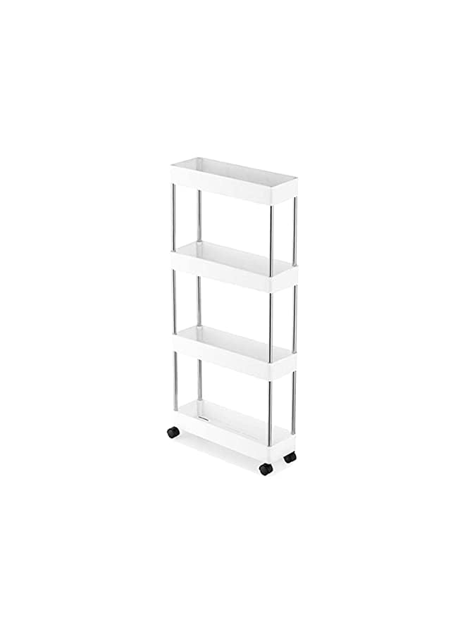 Slim Rolling Storage Cart, 4 Tier Shower Caddy Bathroom Organizer Mobile Shelving Unit, Rolling Utility Cart Slide Out Organizer for Kitchen, Bathroom, Laundry, Narrow Places