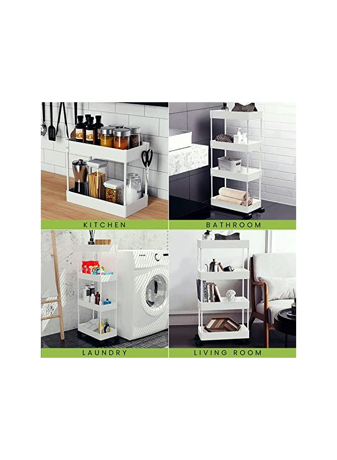 Slim Rolling Storage Cart, 4 Tier Shower Caddy Bathroom Organizer Mobile Shelving Unit, Rolling Utility Cart Slide Out Organizer for Kitchen, Bathroom, Laundry, Narrow Places