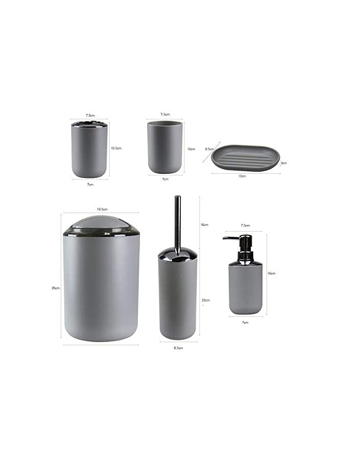 Accessories Set,6 Pcs Plastic Gift Set Toothbrush Holder,Toothbrush Cup,Soap Dispenser,Soap Dish,Toilet Brush Holder,Trash Can,Tumbler Straw Set Bathroom (Grey)