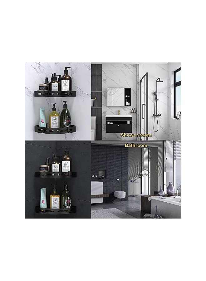 2 Pack Bathroom Corner Shelf Kitchen Storage Shelf Corner Shower Bathroom Storage Shelf No Drilling Bathroom Accessories Organizer Wall Mounted Shelf for Washroom Kitchen (Black)