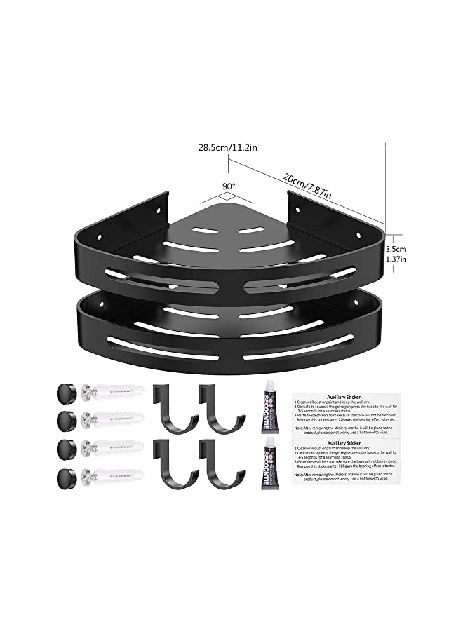 2 Pack Bathroom Corner Shelf Kitchen Storage Shelf Corner Shower Bathroom Storage Shelf No Drilling Bathroom Accessories Organizer Wall Mounted Shelf for Washroom Kitchen (Black)