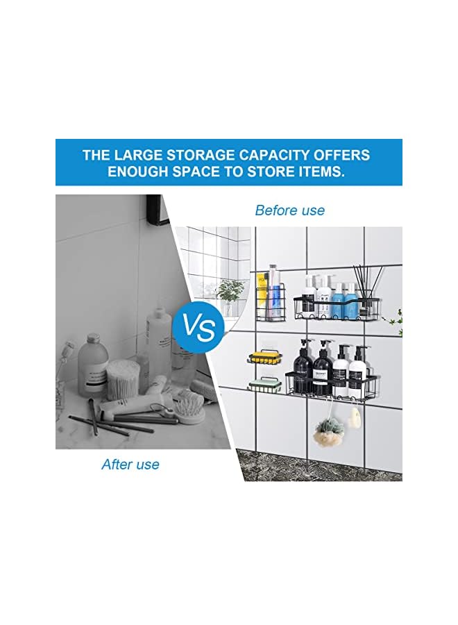 Shower Caddy 5-Pack Shower Shelves Self Adhesive Shower Organizer with Soap Dishes and Hooks No Drilling Wall Mount Bathroom Shower Shelves Shower Storage Accessories (5 Pack, Black)