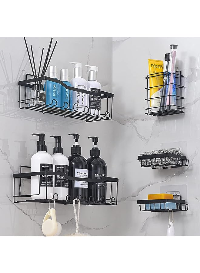 Shower Caddy 5-Pack Shower Shelves Self Adhesive Shower Organizer with Soap Dishes and Hooks No Drilling Wall Mount Bathroom Shower Shelves Shower Storage Accessories (5 Pack, Black)