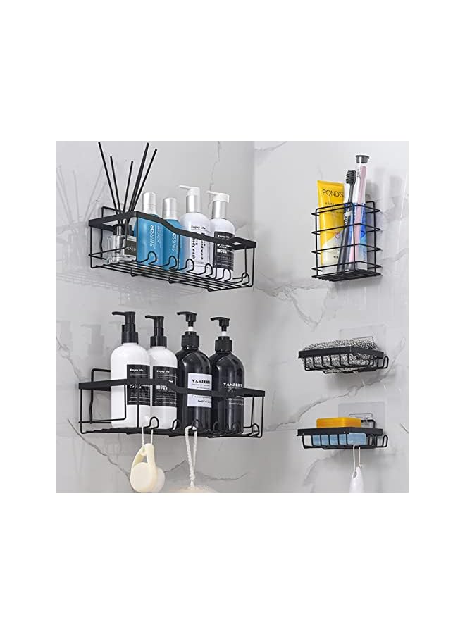 Shower Caddy 5-Pack Shower Shelves Self Adhesive Shower Organizer with Soap Dishes and Hooks No Drilling Wall Mount Bathroom Shower Shelves Shower Storage Accessories (5 Pack, Black)