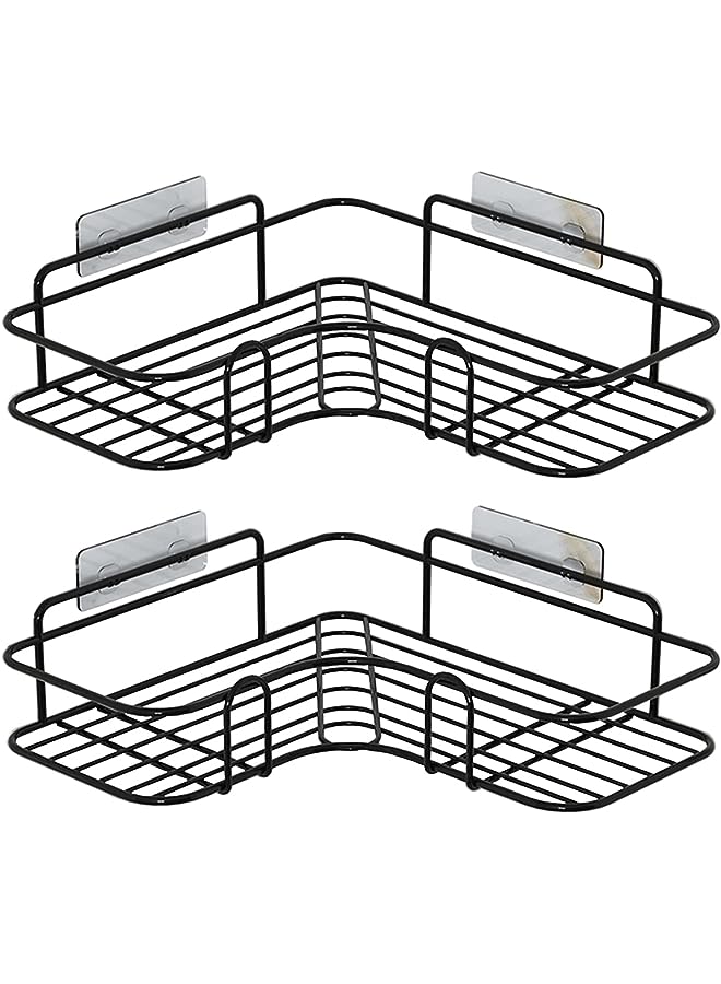 Shower Caddy Shelf Rack Storage, Adhesive No Drilling Bathroom Shower Organizer Shelves, Stainless Steel Rustproof Shampoo Holder with Hooks for Inside Shower, 2 Pack (Black)