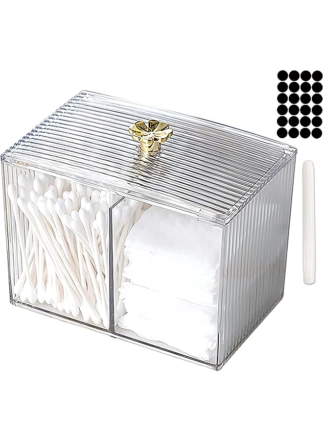 Cotton Swab Holder，Qtip Holder Bathroom Jar with Lid Dispenser Vanity Organizers and Makeup Storage Canister Box for Cotton Ball, Swabs, Floss, Makeup Sponges, Jewelry, Rectangle Acrylic Clear