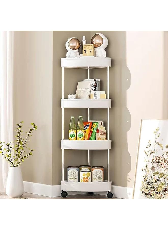 Corner Storage Shelf,Kitchen Triangle Storage Rack with Wheels,Corner Shelves Stand Great for Corner Decor Storage,Fan-Shaped Shelves Holder for Bathroom Living Room Organizer,White