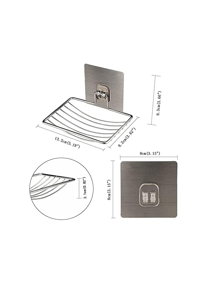 Mart [4-PACK] 2Pcs Adhesive Soap Tray & 2Pcs Razor Hanging Hooks, Bath Soap Holder, Stainless Steel Metal Soap Dish Shower for Bathroom & Kitchen Adhesive Soap Tray with Razor Holder