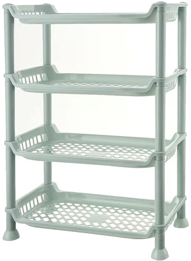 Tier Bathroom Storage Organizer Plastic Shelf Adjustable Height Tiers Make-up Organizer Spice Storage Rack Easy Assembly Storage Rack (mintgreen)