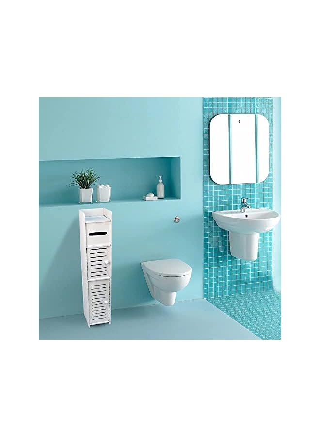 Waterproof Bathroom Storage Cabinet with Doors And Shelves, Small Bathroom Floor Cabinet White, Bathroom Storage Corner Floor Cabinet with Daily Use Tier