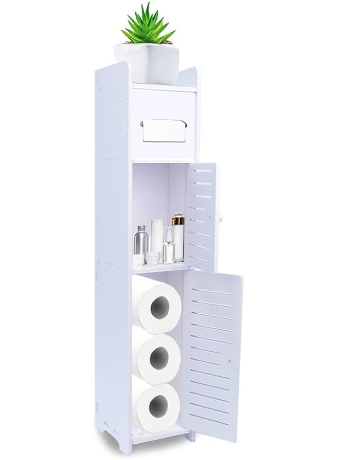 Waterproof Bathroom Storage Cabinet with Doors And Shelves, Small Bathroom Floor Cabinet White, Bathroom Storage Corner Floor Cabinet with Daily Use Tier