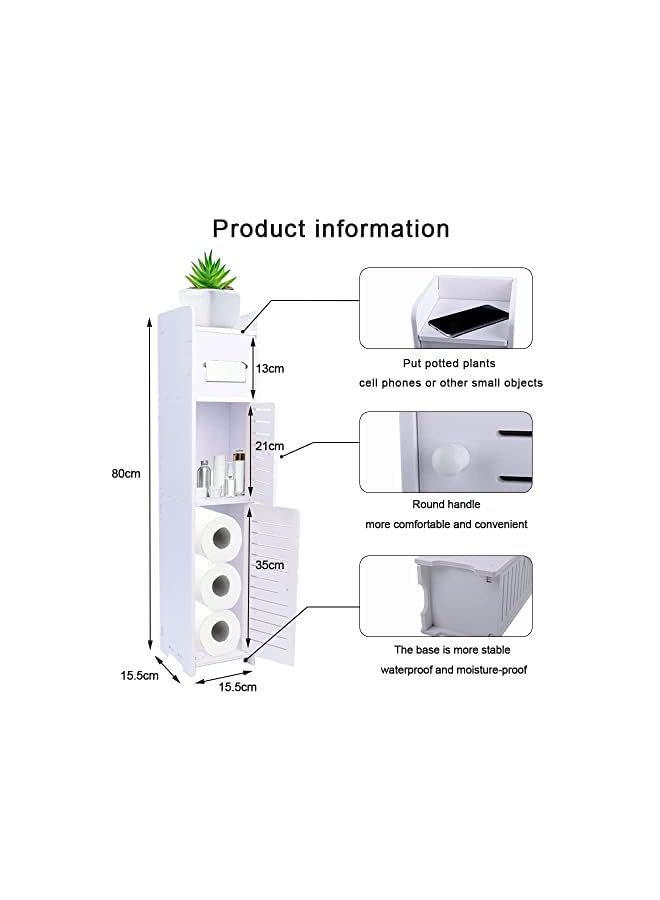 Waterproof Bathroom Storage Cabinet with Doors And Shelves, Small Bathroom Floor Cabinet White, Bathroom Storage Corner Floor Cabinet with Daily Use Tier