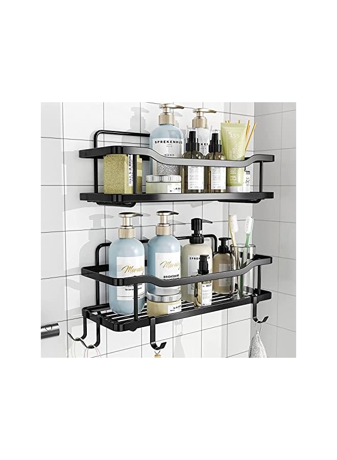 2-Pack Adhesive Shower Caddy, Shower Shelf, No Drilling Rustproof Stainless Steel Shower Organizer for Inside Shower & Kitchen Storage, Matte Black