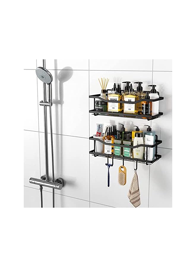 2-Pack Adhesive Shower Caddy, Shower Shelf, No Drilling Rustproof Stainless Steel Shower Organizer for Inside Shower & Kitchen Storage, Matte Black