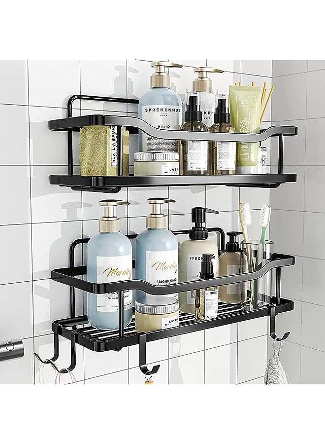 2-Pack Adhesive Shower Caddy, Shower Shelf, No Drilling Rustproof Stainless Steel Shower Organizer for Inside Shower & Kitchen Storage, Matte Black