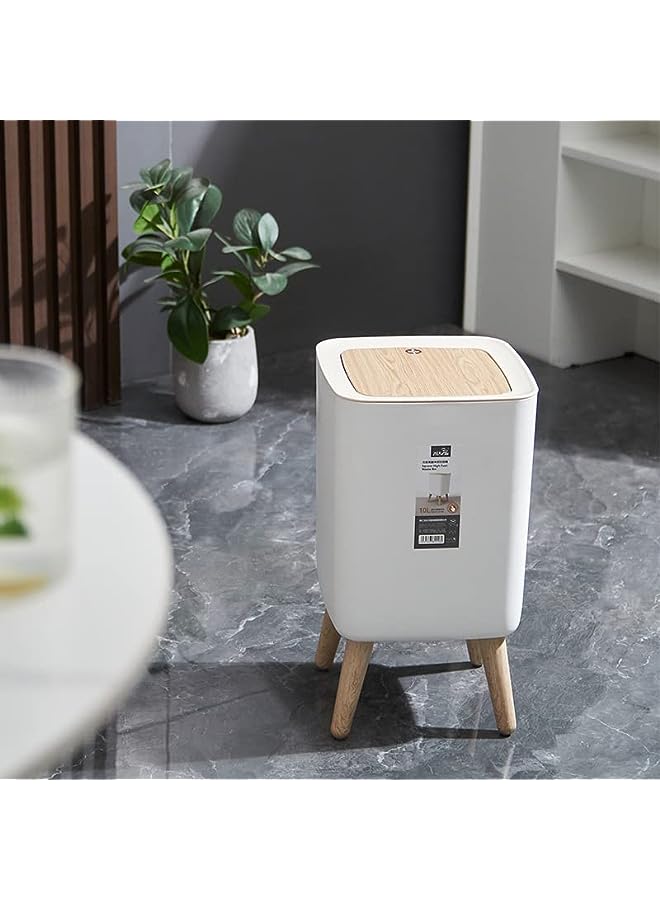 Nordic Style Trash Can，Garbage Can, Plastic Trash Can with Press Top Lid，White High Foot Trash Can, Modern Waste Basket for Bathroom, Living Room, Office and Kitchen (10L style 2)