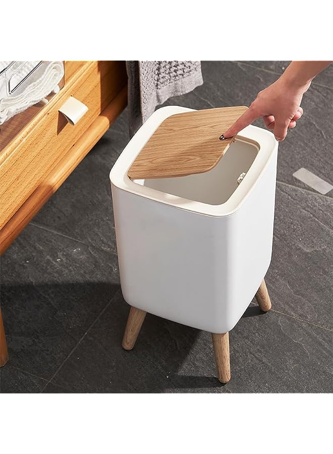 Nordic Style Trash Can，Garbage Can, Plastic Trash Can with Press Top Lid，White High Foot Trash Can, Modern Waste Basket for Bathroom, Living Room, Office and Kitchen (10L style 2)