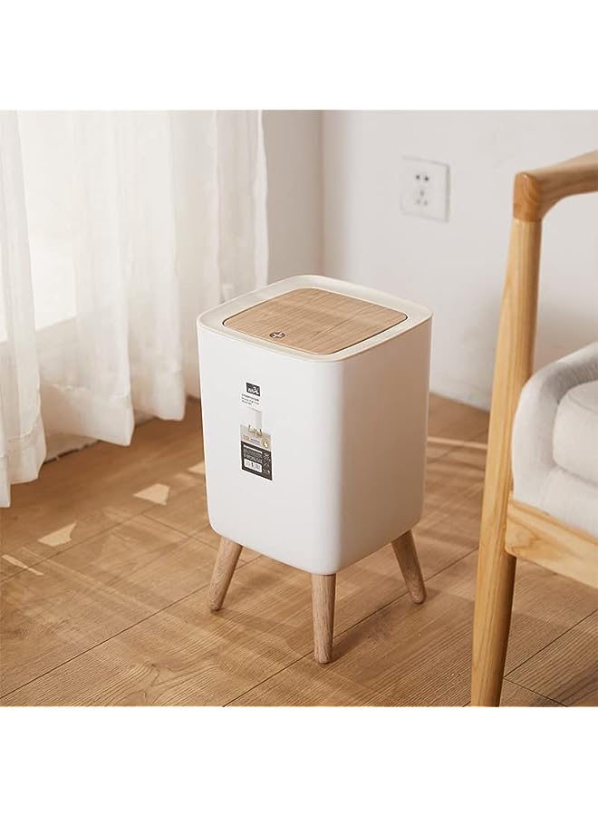 Nordic Style Trash Can，Garbage Can, Plastic Trash Can with Press Top Lid，White High Foot Trash Can, Modern Waste Basket for Bathroom, Living Room, Office and Kitchen (10L style 2)