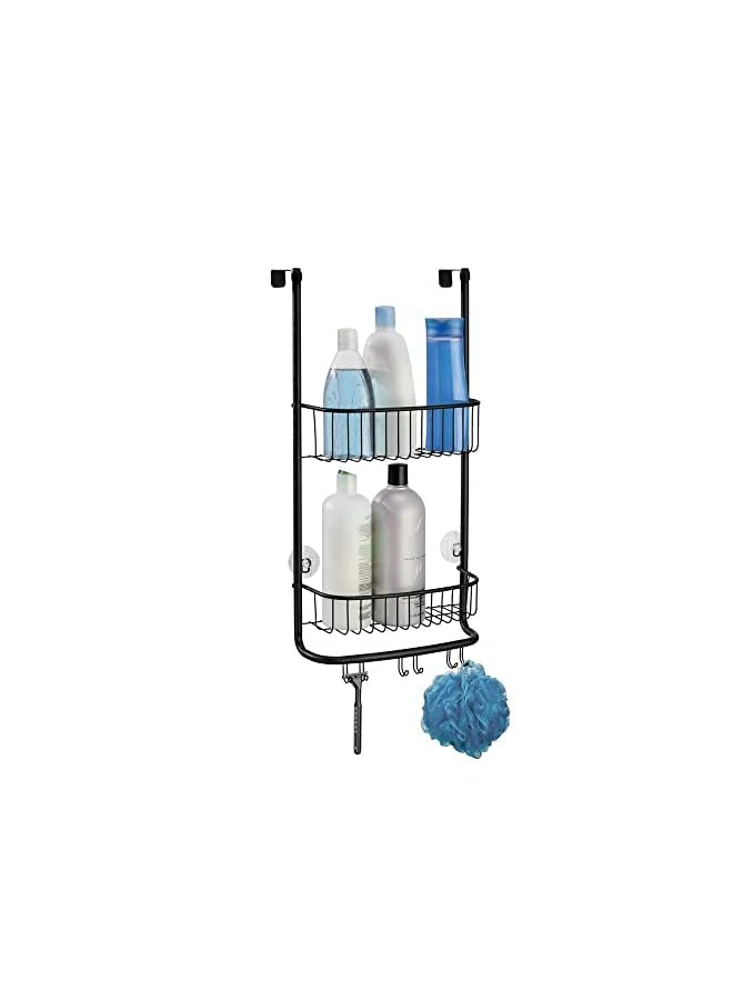Forma Bathroom Over The Door Shower Caddy With Storage Baskets Shelves And Hooks For Shampoo, Conditioner, Soap, Matte Black