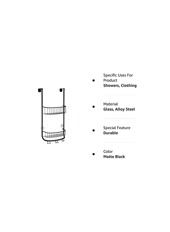 Forma Bathroom Over The Door Shower Caddy With Storage Baskets Shelves And Hooks For Shampoo, Conditioner, Soap, Matte Black