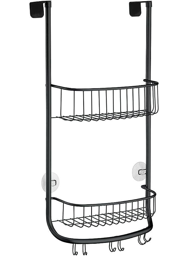Forma Bathroom Over The Door Shower Caddy With Storage Baskets Shelves And Hooks For Shampoo, Conditioner, Soap, Matte Black