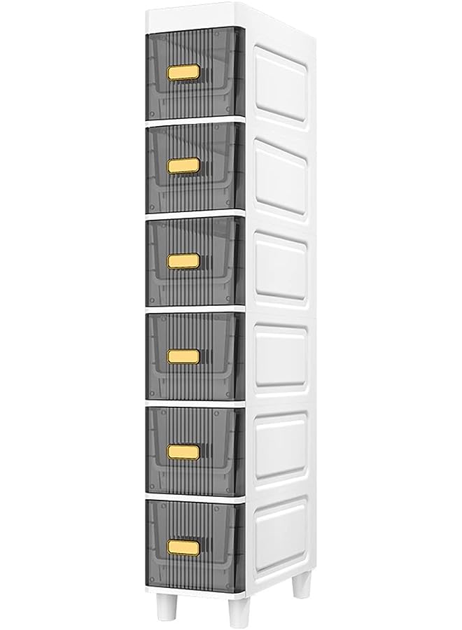 Slim Bathroom Cabinet, Bathroom Shelves, Waterproof Design, Standing Storage Cabinet with Slide Out Drawers, Narrow Floor Bathroom Organizer Next to Toilet (6)