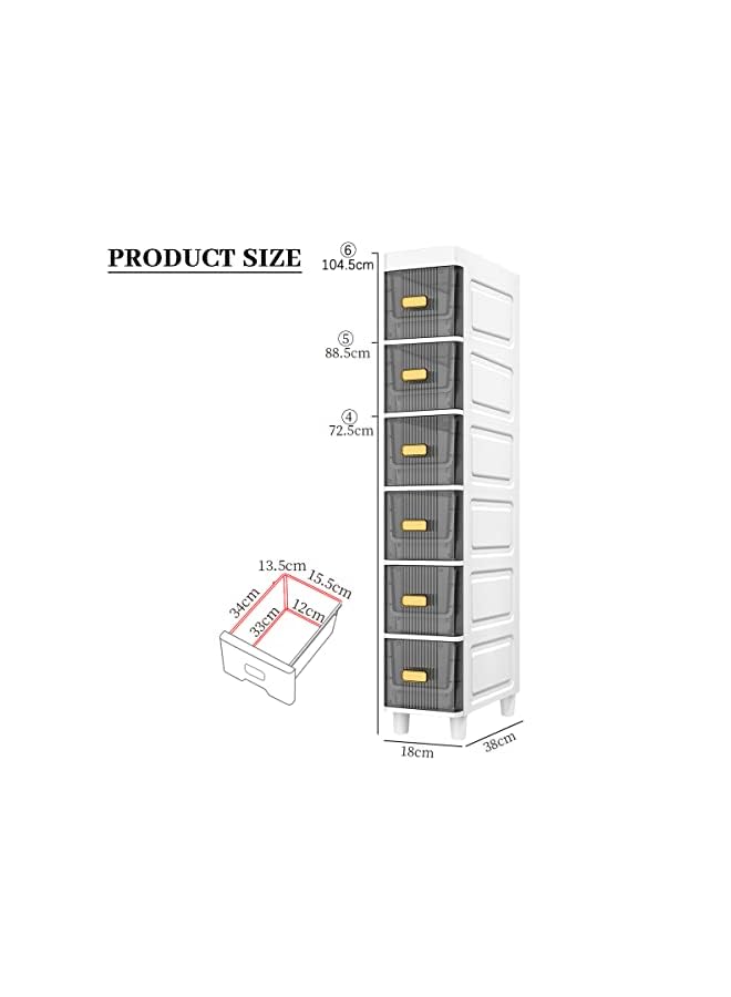 Slim Bathroom Cabinet, Bathroom Shelves, Waterproof Design, Standing Storage Cabinet with Slide Out Drawers, Narrow Floor Bathroom Organizer Next to Toilet (6)