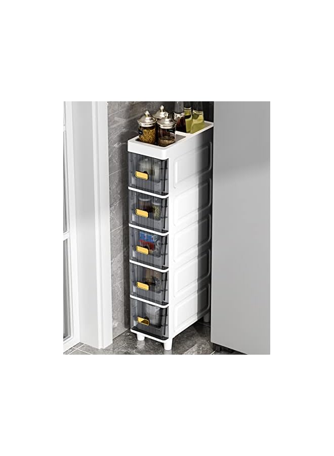 Slim Bathroom Cabinet, Bathroom Shelves, Waterproof Design, Standing Storage Cabinet with Slide Out Drawers, Narrow Floor Bathroom Organizer Next to Toilet (6)