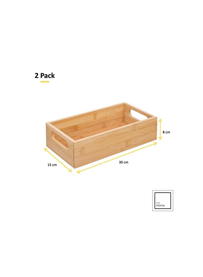 Home – Bamboo Wooden Tray Box for organizing and storage in the home, kitchen, bathroom, study, office, nursery (2, Medium)