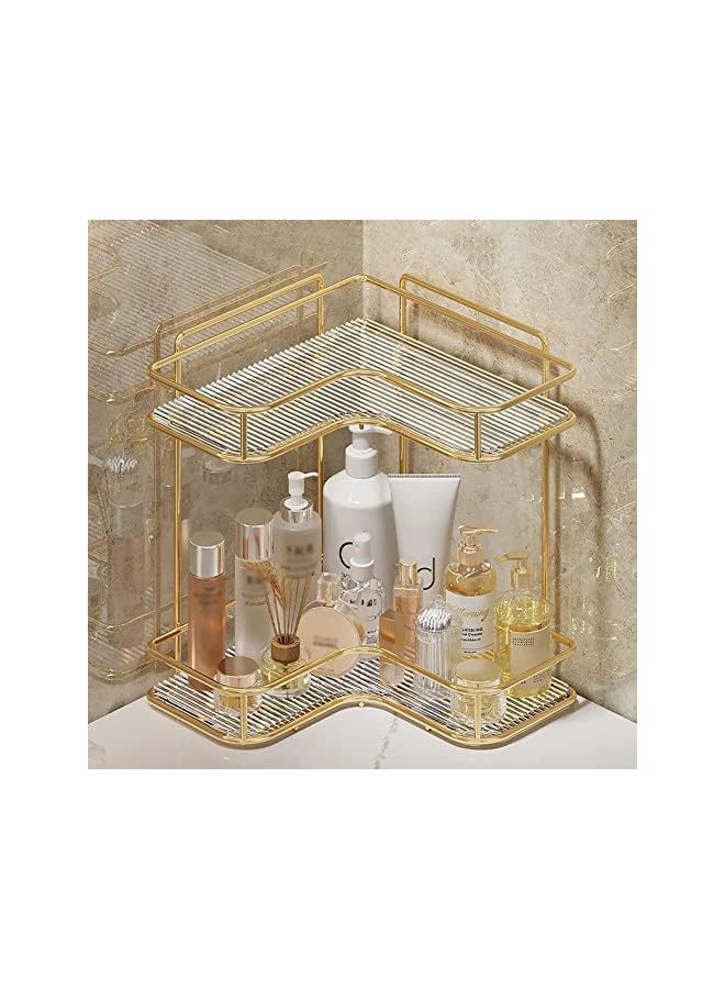 2-Tier Bathroom Organizer Countertop - Stylish Vanity Tray for Cosmetics and Kitchen Storage, Standing Spice Rack and Counter Shelf in Light Luxury