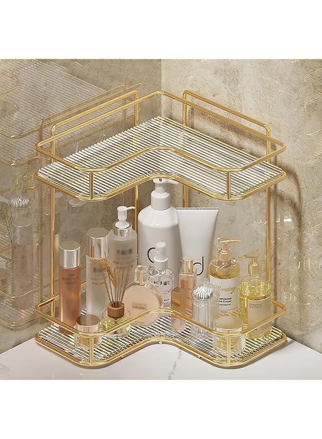 2-Tier Bathroom Organizer Countertop - Stylish Vanity Tray for Cosmetics and Kitchen Storage, Standing Spice Rack and Counter Shelf in Light Luxury