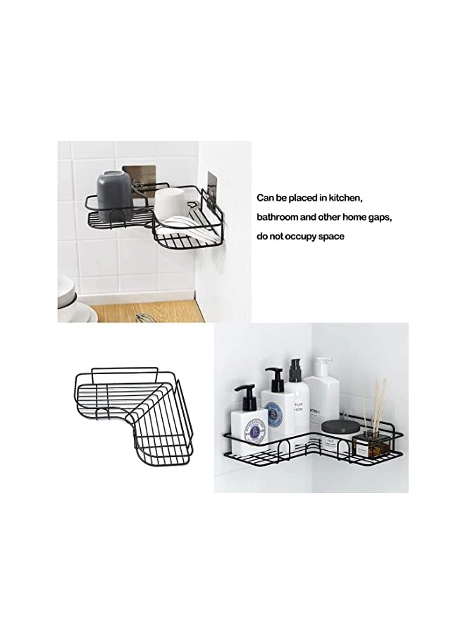 2Pcs Corner Shower Shelves，Self Adhesive No Drilling Wall Mounted Shower Storage Shelf Organizer For Your Bathroom, Kitchen And Toilet，Iron Art，Black