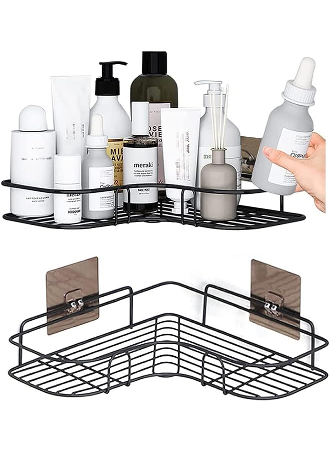 2Pcs Corner Shower Shelves，Self Adhesive No Drilling Wall Mounted Shower Storage Shelf Organizer For Your Bathroom, Kitchen And Toilet，Iron Art，Black