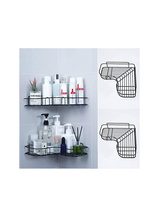 2Pcs Corner Shower Shelves，Self Adhesive No Drilling Wall Mounted Shower Storage Shelf Organizer For Your Bathroom, Kitchen And Toilet，Iron Art，Black