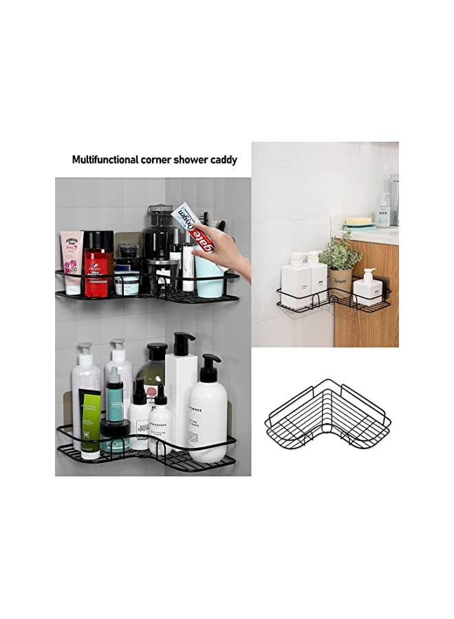 2Pcs Corner Shower Shelves，Self Adhesive No Drilling Wall Mounted Shower Storage Shelf Organizer For Your Bathroom, Kitchen And Toilet，Iron Art，Black