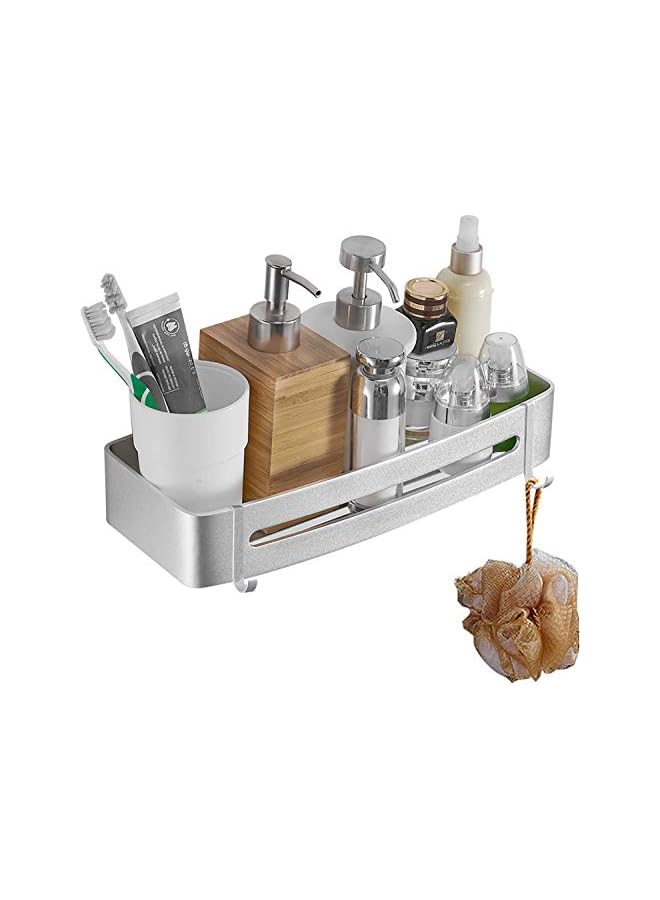 Shower Shelf for Bathroom 1-Pack, Rustproof 304 Stainless Steel Bathroom Storage-Organizer With 2 Removable Hooks，Wall Mounted Shower Basket for Kitchen (Rectangle)