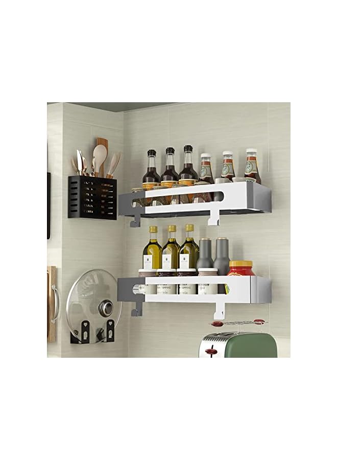 Shower Shelf for Bathroom 1-Pack, Rustproof 304 Stainless Steel Bathroom Storage-Organizer With 2 Removable Hooks，Wall Mounted Shower Basket for Kitchen (Rectangle)