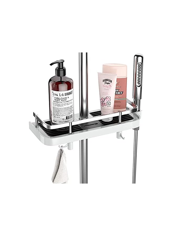 Shower Shelf, Square Bathroom Shower Storage No Drilling Shower Caddy Hanging Shower Holder for Shampoo Shower Tidy Hanging with Buckle and Shower Head Hook Suit 19mm-25mm Shower Rail