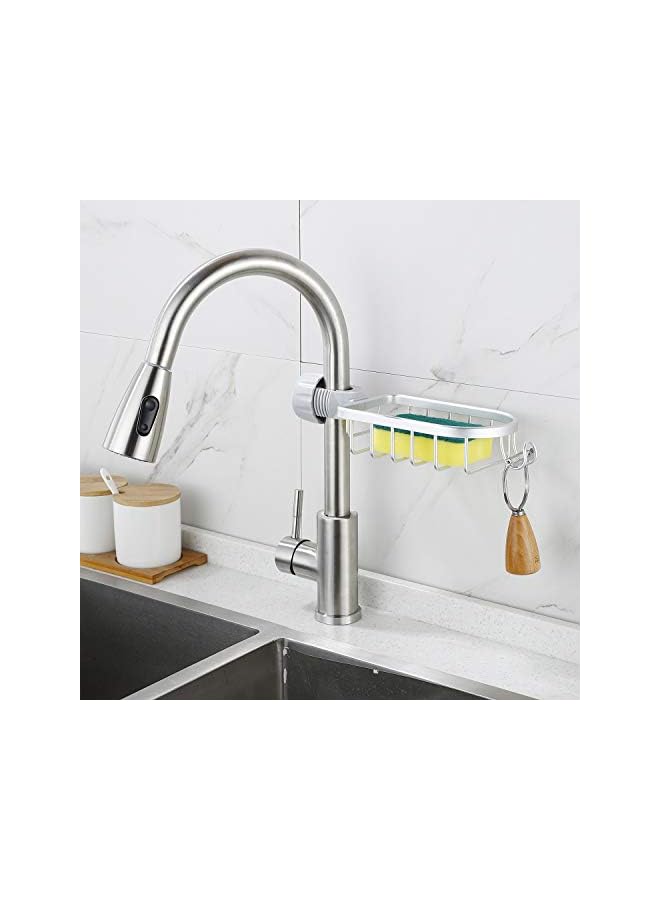 Shower Rod Assembled Kitchen Washing Sponge Holder Faucet Caddy Shower Soap Basket,Bright Silver Color