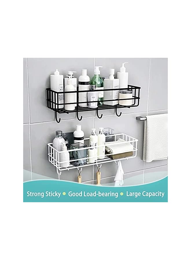 HOOME No Drill Bathroom Shelf Kitchen Bathroom Shelf Wall Holder Storage Rack with Hanging Hooks for Bathroom Bedroom Living Room and Kitchen, Set of 2 Black