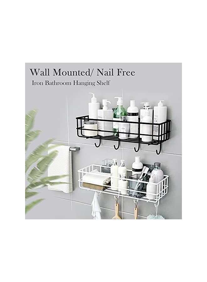 HOOME No Drill Bathroom Shelf Kitchen Bathroom Shelf Wall Holder Storage Rack with Hanging Hooks for Bathroom Bedroom Living Room and Kitchen, Set of 2 Black