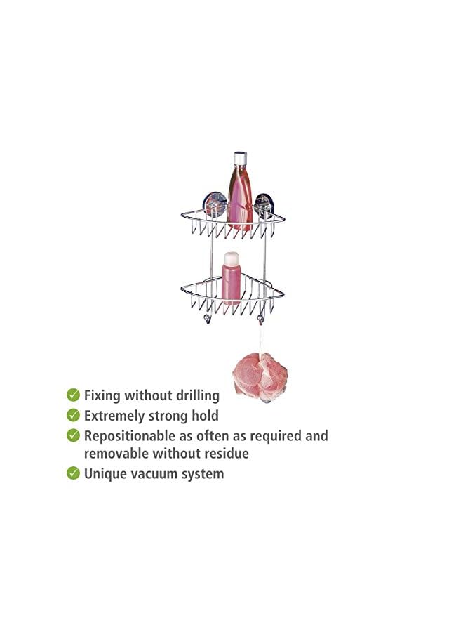 Vacuum-Loc® Bathroom 2-Tier Corner Rack Bari, Steel, Adjustable Bath & Shower Storage, Easy Install with No Drilling, 22.5x29.5x16cm, Chrome