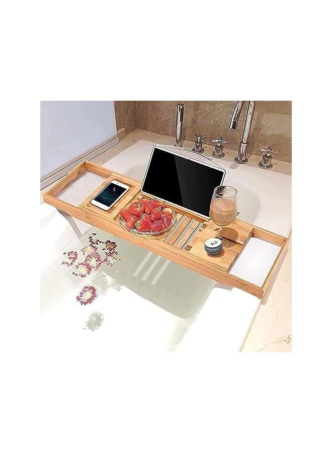 Touch Bathtub Tray Bamboo Bathtub Stand Holder Adjustable Bath Tray With Extendable Luxury Book Rest, Device Tablet, Kindle, Ipad, Smart Phone Tray For A Home Spa Experience, Yellow