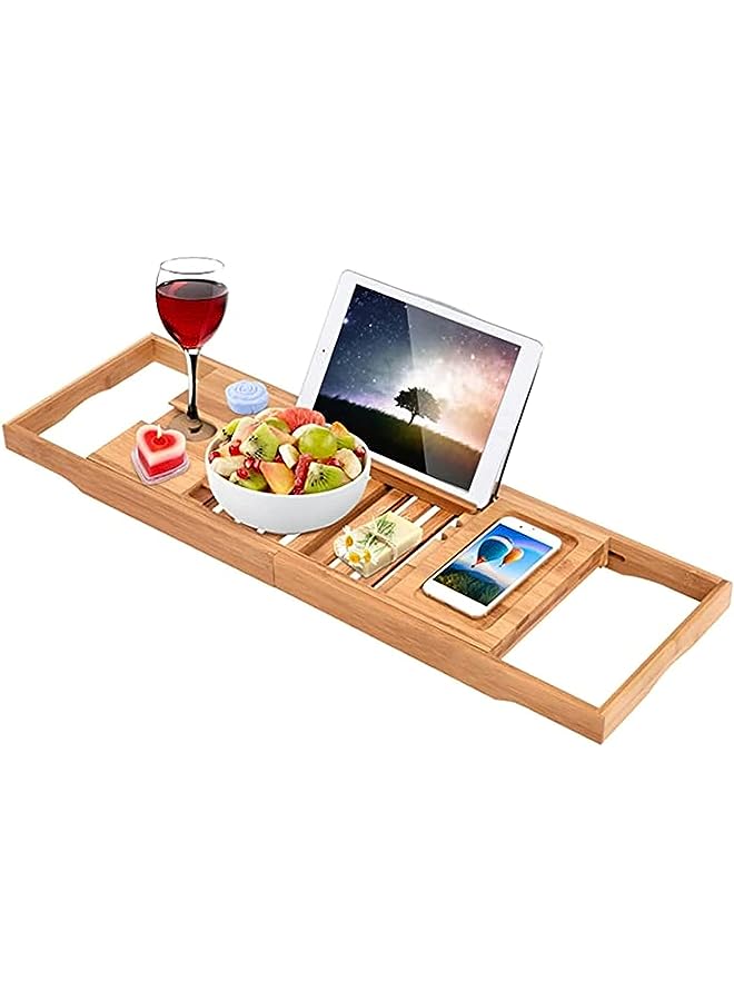 Touch Bathtub Tray Bamboo Bathtub Stand Holder Adjustable Bath Tray With Extendable Luxury Book Rest, Device Tablet, Kindle, Ipad, Smart Phone Tray For A Home Spa Experience, Yellow
