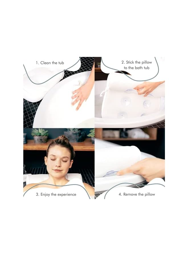 Bath Pillow Bathtub Anti-Slip Headrest for Head, Neck and Shoulder Support, Bath Pillow Fits All Bathtub, Hot Tub and Home Spa