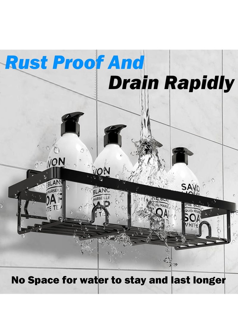 4-Pack Wall-Mountable Shower Caddy Shelf with Hooks - Bathroom, Toilet, Shower, Kitchen Organizer Set - Includes 1 Soap Dish and 1 Shaving Rack - Black