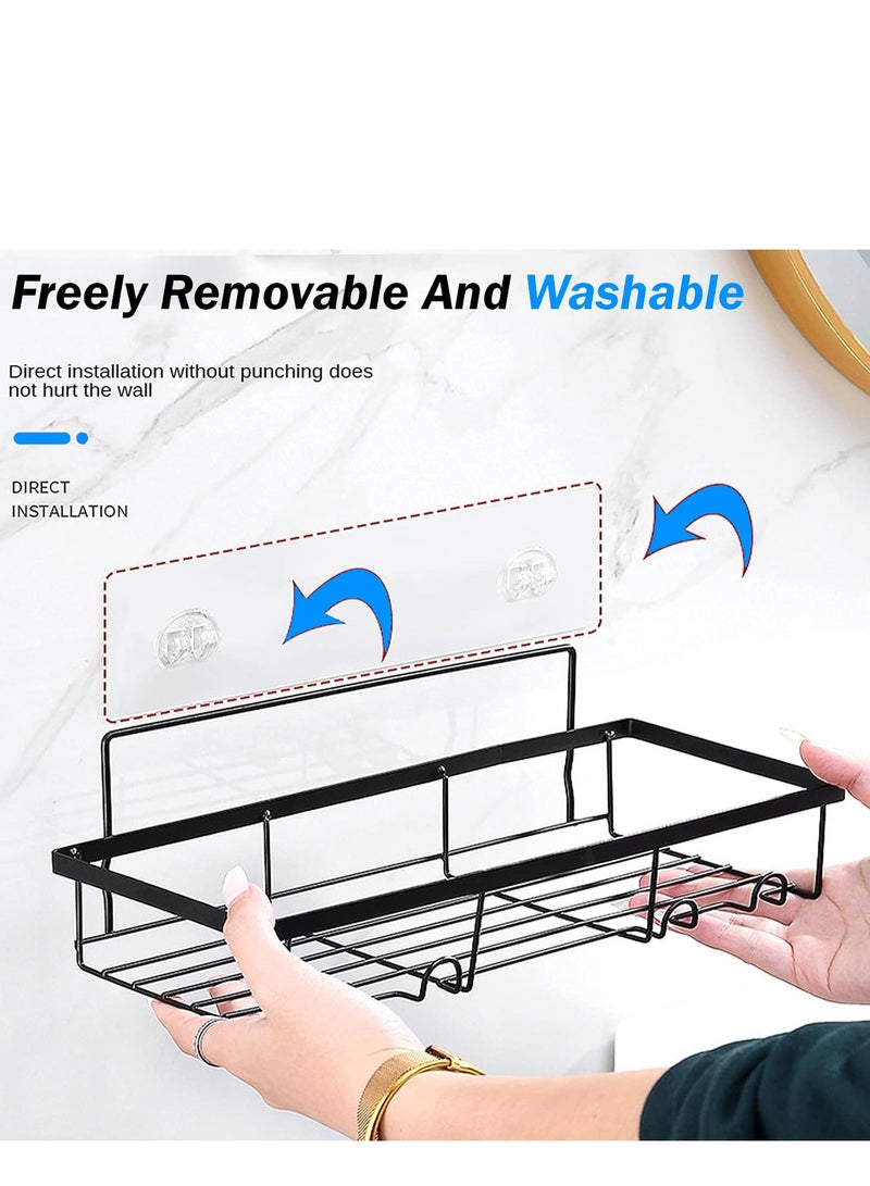 4-Pack Wall-Mountable Shower Caddy Shelf with Hooks - Bathroom, Toilet, Shower, Kitchen Organizer Set - Includes 1 Soap Dish and 1 Shaving Rack - Black